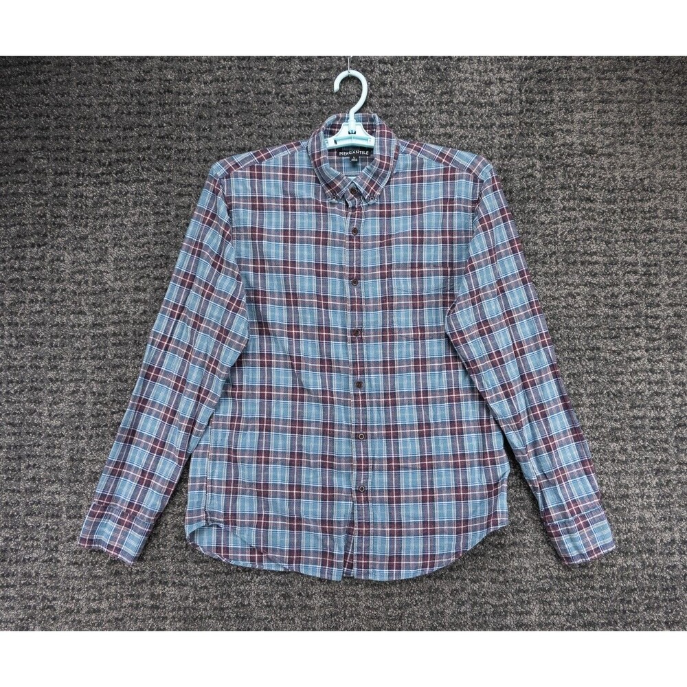 J Crew Mercantile Shirt Mens Large Blue Plaid Long Sleeve Cotton Casual Preppy